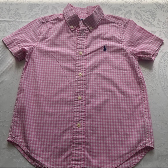 Ralph Lauren Pink/White Checkered Button-Up Shirt Boys Size 5 Short Sleeves Logo - Picture 12 of 16